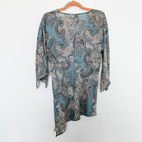 Y2K Reality Asymmetrical Paisley Tunic Top Sheer Blue Boho Romantic Fairy Witchy - Picture 5 of 7